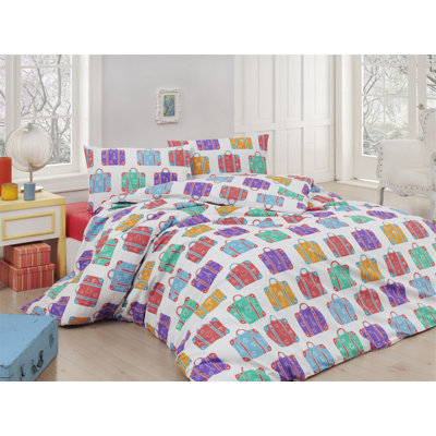 Ensemble de housse de couette 100% coton blanc / mauve / jaune / bleu Sutphin