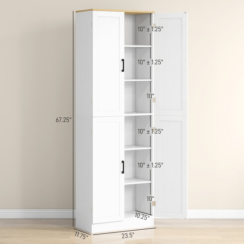 Kitchen Storage Unit, 67" Freestanding With 4 Doors And Adjustable Shelves, White For Practical Pantry Cabinet, More Space