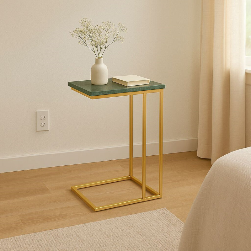 Table d'appoint pour canapé, table de bout en marbre avec structure en métal robuste pour le salon