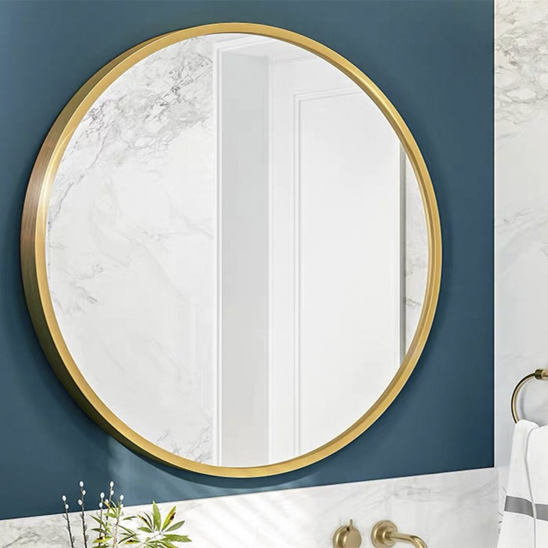 Miroir rond trempé pour salle de bain, 32 po x 32 po, Or, Métal