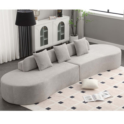 Canapé combiné moderne incurvé avec tissu éponge, conception minimaliste, aucun assemblage requis, comprend trois coussins