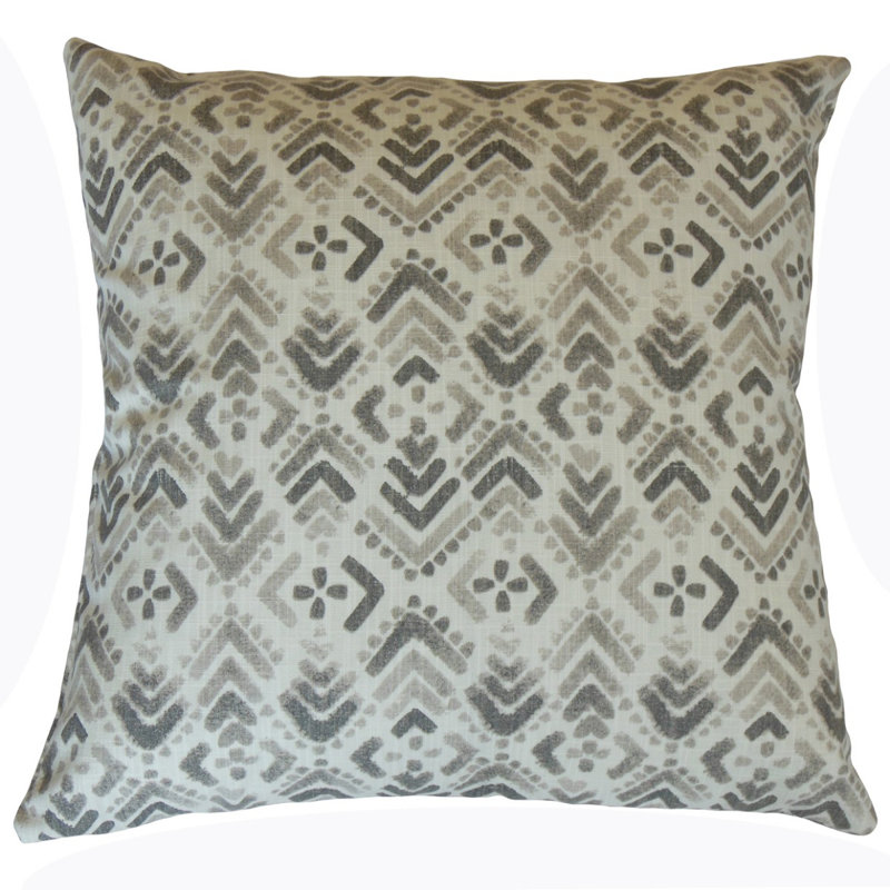 Coussin décoratif en coton Xani Ikat, Hauteur (26 po) x largeur (26 po), Écru