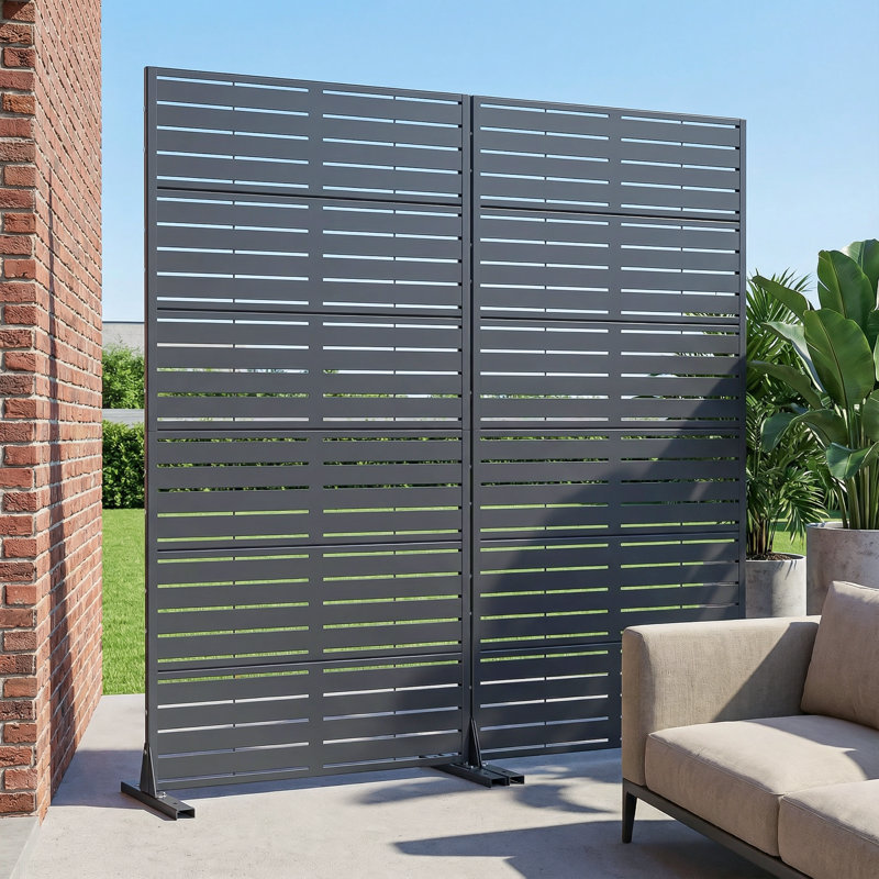 Ensemble de 2 panneaux de clôture en métal, H 72 po x l 35 po x P 16 po, Gris foncé