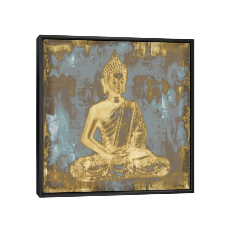«Meditating Buddha», reproduction d'art sur toile tendue, H 18 po x l 18 po x P 1,5 po, Toile avec cadre noir, Pas de tapis