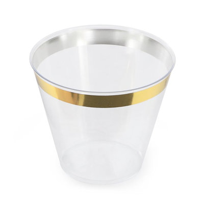 Ensemble de 100 tasses de fête jetables en plastique 9 onces avec rebord doré, tasses sans Bpa pour les mariages, fêtes et événements