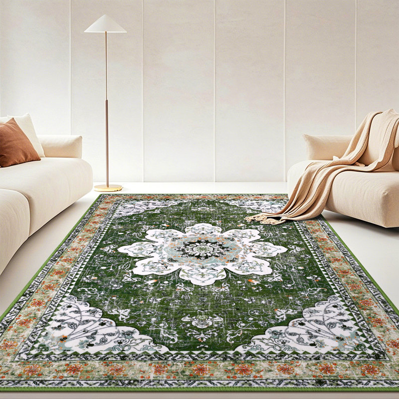 Machine Washable Non-Slip Green Oriental Area Rug, Rectangle 9' x 12'