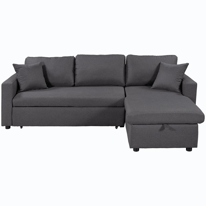 Modern Sleeper Sectional Sofa with Storage Space, Grey Fabric