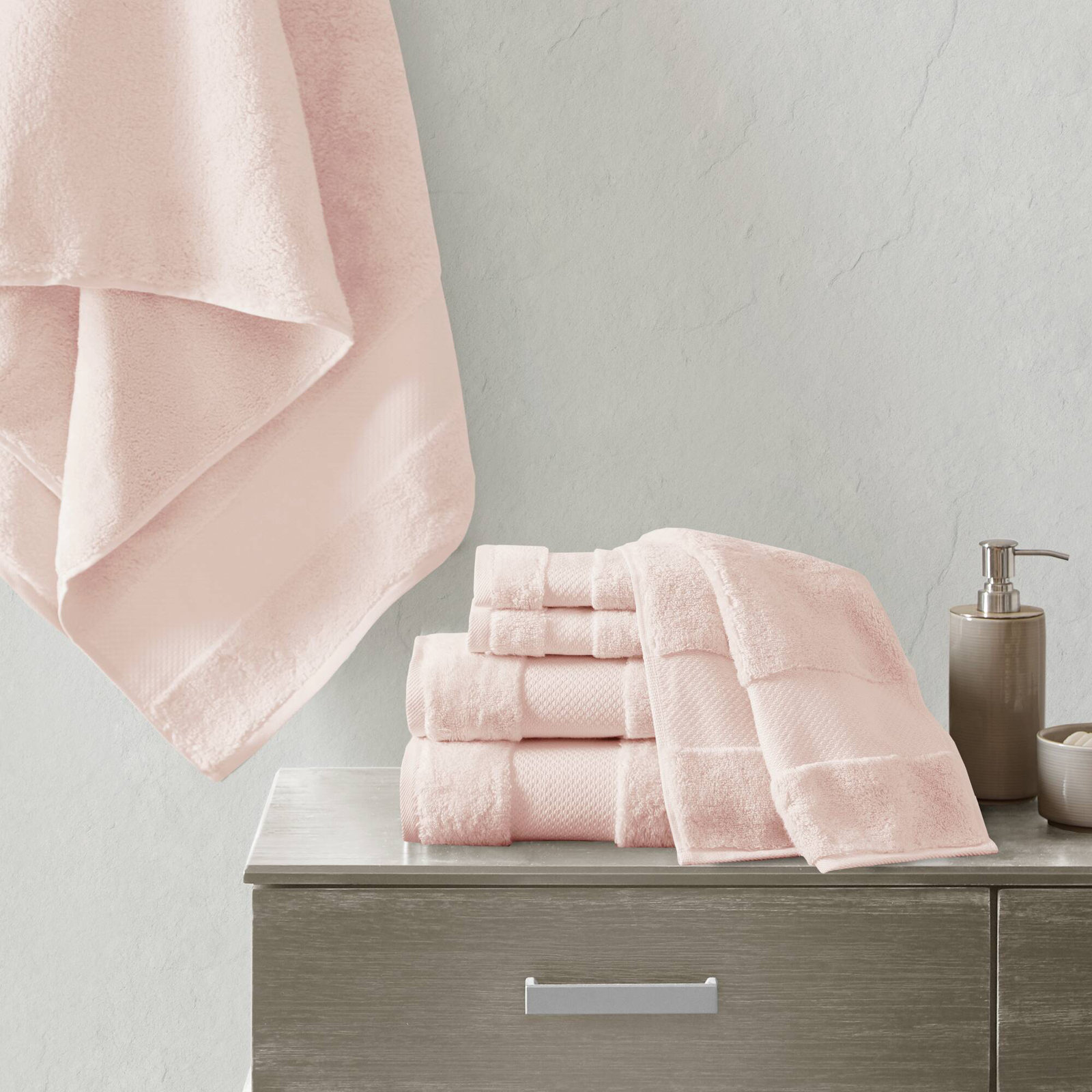 Turkish Cotton Quick-Dry Towel Set, Blush, 6 Piece Towel Set