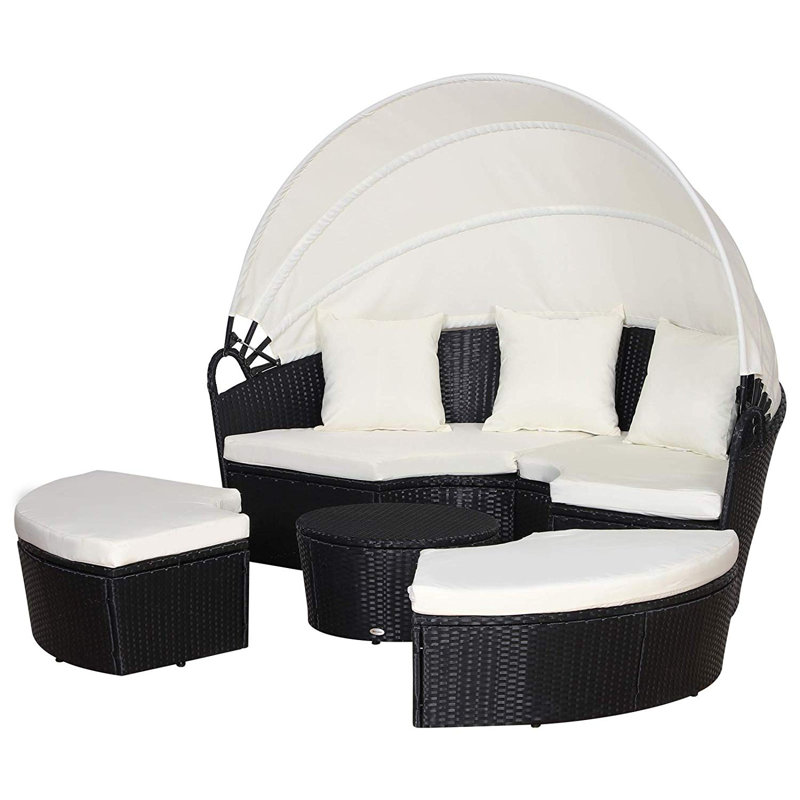 Hoffer Outdoor PE Rattan Garden Furniture Round Daybed, Black