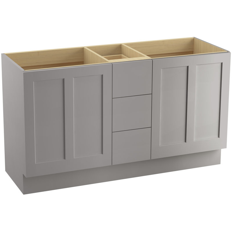 Meuble-lavabo en popeline de 152 cm (60 po) avec plinthe, 2 portes et 3 tiroirs, Mohair gris