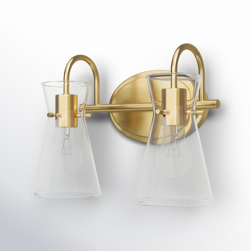 2 Light Transparent Dimmable Vanity Light, Natural Aged Brass