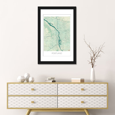 Portland Vintage Blue Watercolor Urban Blueprint Map by Hubert Roguski - Gallery-Wrapped Canvas Giclée