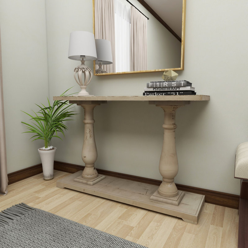 Ferreira Wood White Console Table with Distressed Accents
