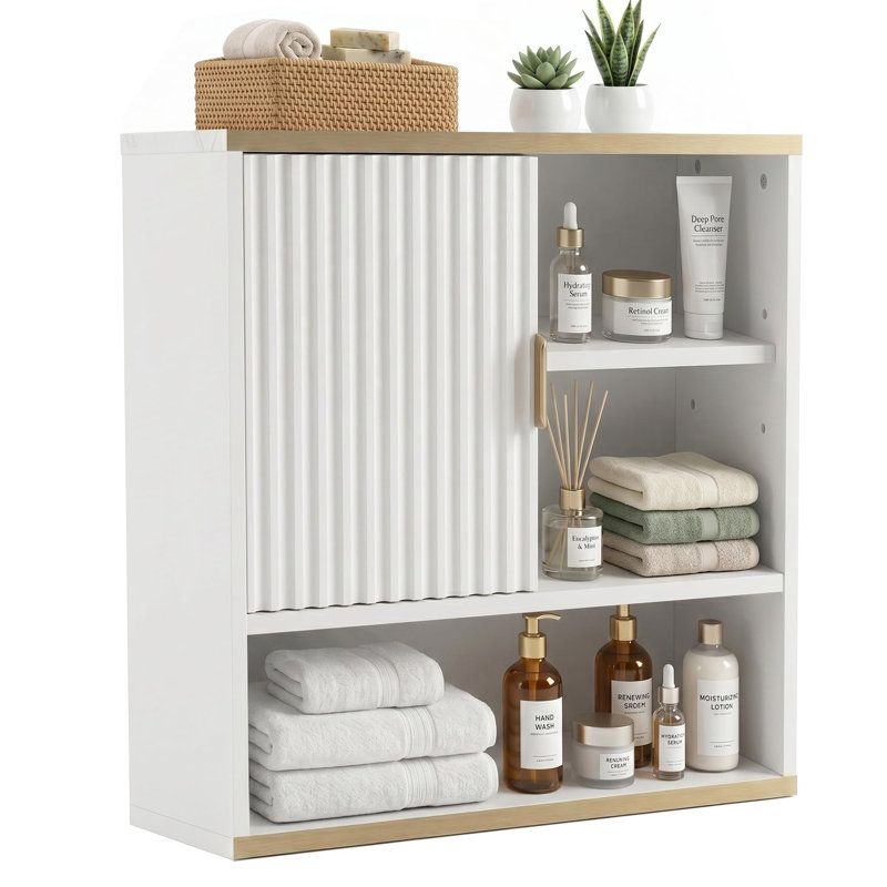 Bathroom Cabinet Wall Mounted Fluted, White