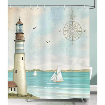 Nautical Lighthouse Shower Curtain 183 X 183 Cm With 12 Hooks