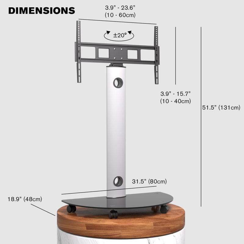ProMounts Premium Rolling TV Stand with Swivel for 32"-72" Screens Holds up to 88 Lbs