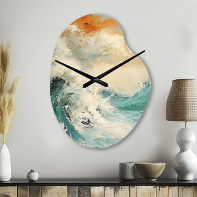 Horloge murale asymétrique moderne en forme de vague bleue et dorée - horloge murale