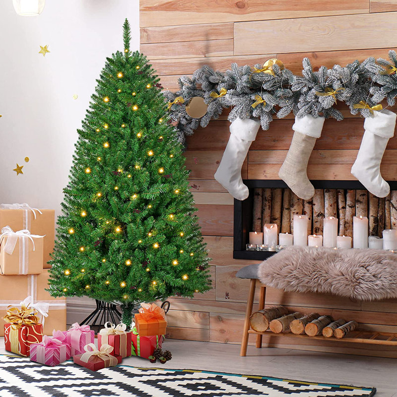 HOMCOM 5FT Prelit Artificial Christmas Tree w/ Warm White Light Xmas Decoration