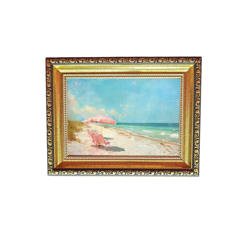 Chaises de plage rose antique avec cadre doré 3, H 18 po x l 14 po
