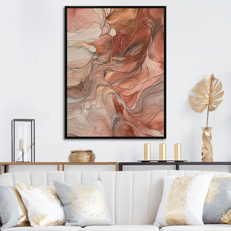 Chocolat, rêves, terre cuite, aquarelle - peinture abstraite, art mural, Cadre flottant noir, 44" H x 34" W