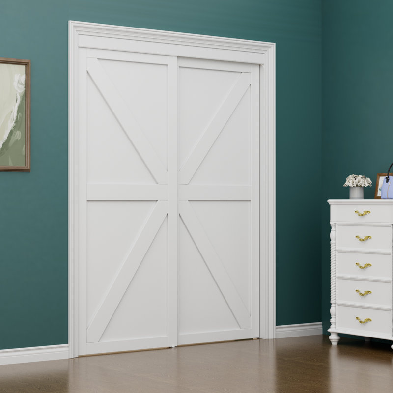 White MDF K Shape Sliding Closet Door with Hardware Kit