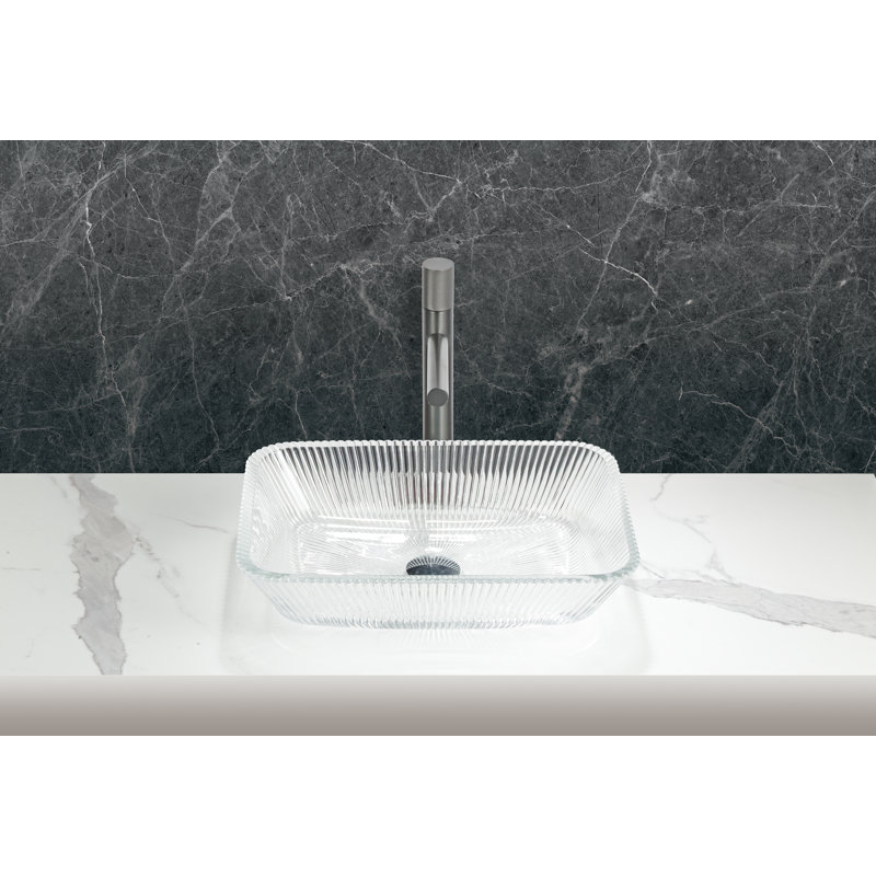 Lavabo de salle de bain rectangulaire en verre 18 po Charlie - Collection Modern Style, Transparent
