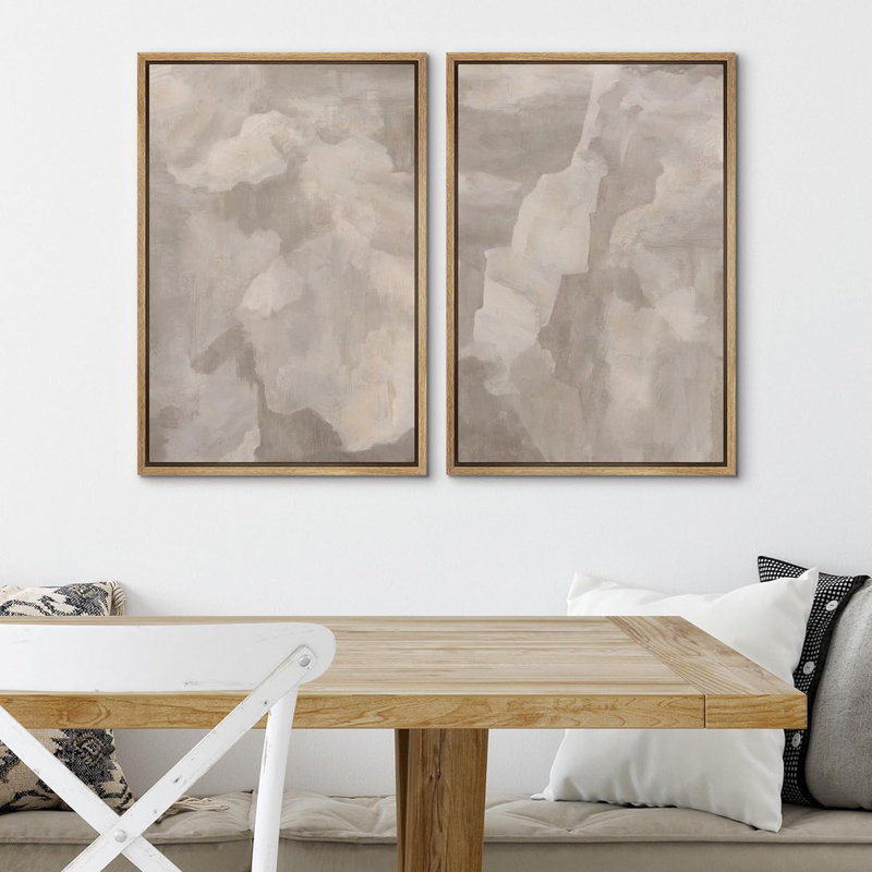 «Textured Effect Abstract Earthy Beige Tones», 2 pièces sur toile, Encadré naturel, H 36 po x l 24 po