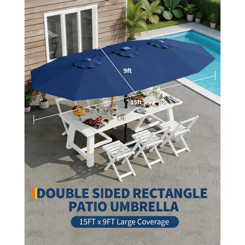 Grand parasol de patio avec base incluse, Marine