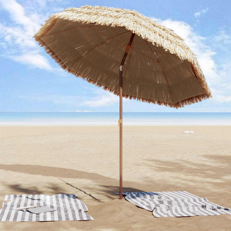 Beach Parasol Natural Polyester and Steel Outdoor Umbrella Sun Shade, Beige, 209.5cm H x 206cm W x 206cm D