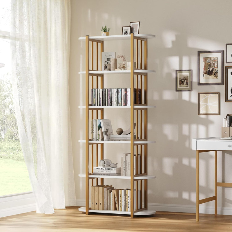 Bibliothèque 71 pouces à 6 niveaux avec cadre en métal et grande étagère de rangement ouverte pour le salon, la chambre ou le bureau