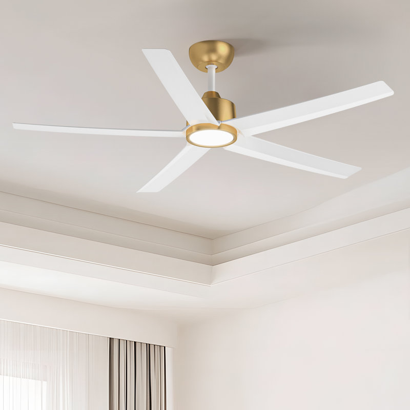 52" Emileo Ceiling Fan with LED Lights White Gold, White/Gold