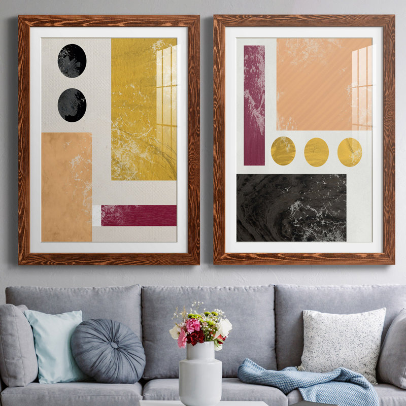 Essie Abstract I - Ensemble de 2 reproductions d'art, Blanc, H 31,5 po x l 47 po x P 1,5 po, Papier avec cadre érable