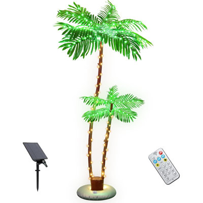 Solar Lighted Palm Trees For Outside Patio, Bar Pool Deck Outdoor Decorations Decor, Light Up LED Artificial Fake Tree Lights For Yard Tropical Party Christmas