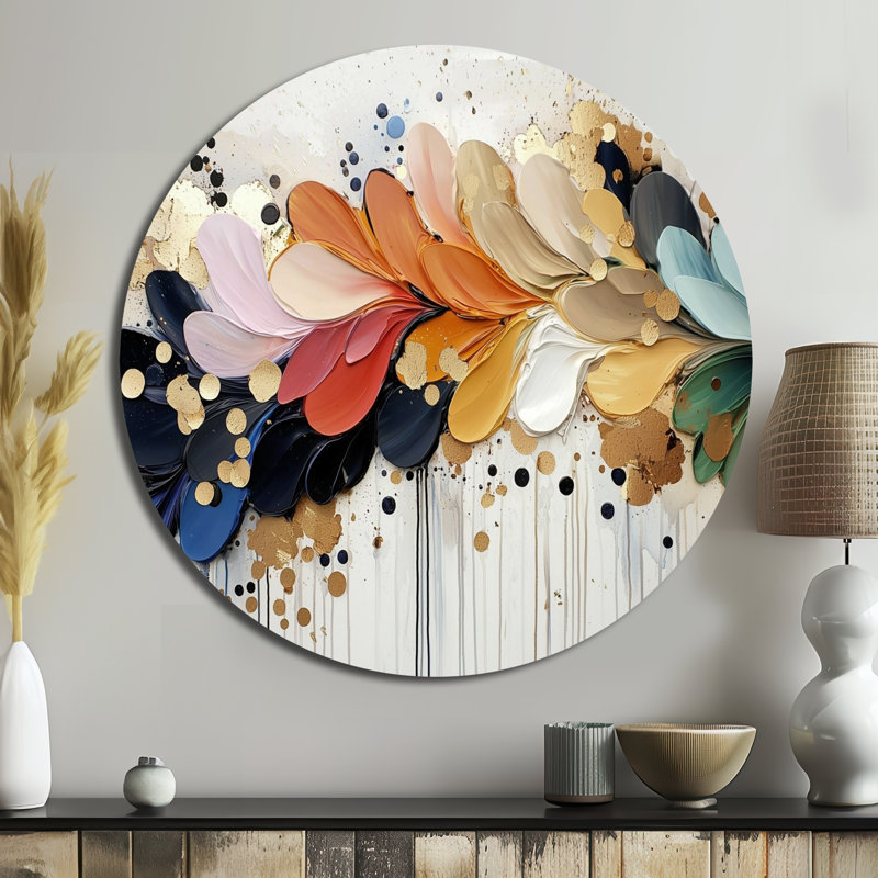 Fleurs botaniques arc-en-ciel en fleurs - Art mural floral abstrait en métal, art mural imprimé coloré, H 36 po x l 36 po
