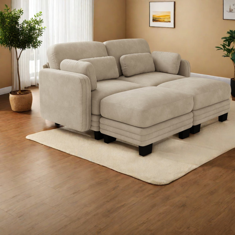 Canapés d'angle à compression, causeuse modulaire moderne en chenille camel pour petits espaces