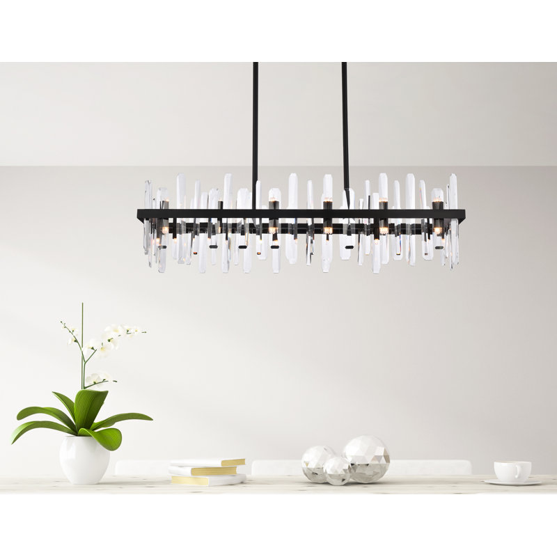 Marlow 24-Light Dimmable Rectangular Metal Chandelier with Crystal Accents, Black