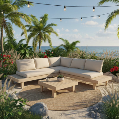 Abhipsa Outdoor Acacia Wood Conversation Set with Cushions