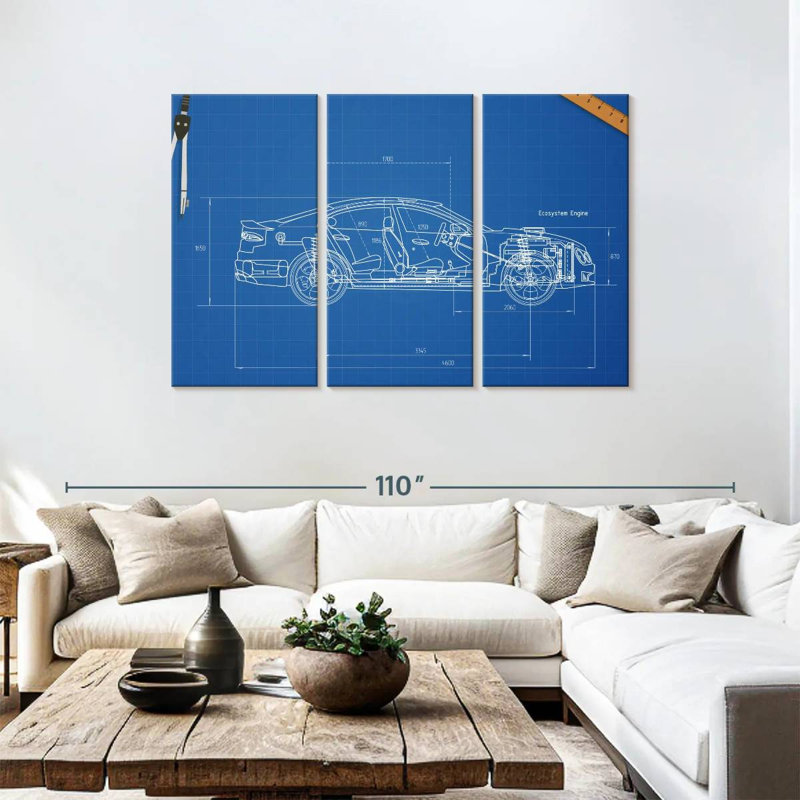 Car Blueprint, 48" H x 74" W