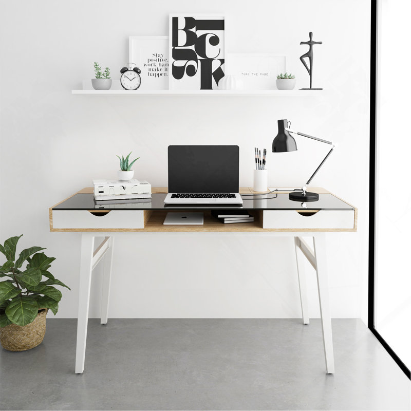 Bureau d'ordinateur compact avec rangement multiple, noyer