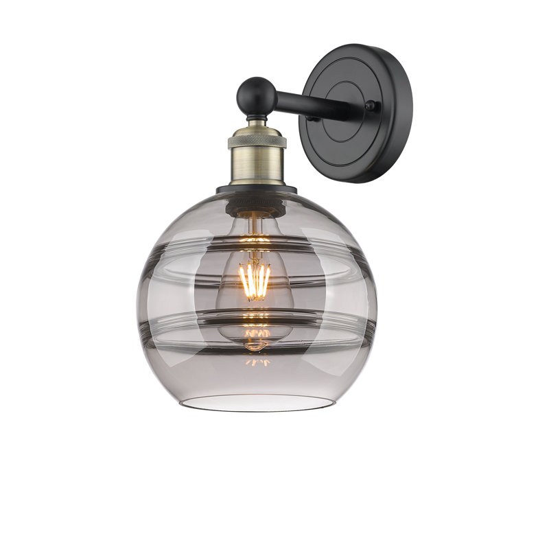 Bienes Steel Armed Sconce, Light Smoke, 12.13" H x 8" W x 8.5" D, Black Antique Brass