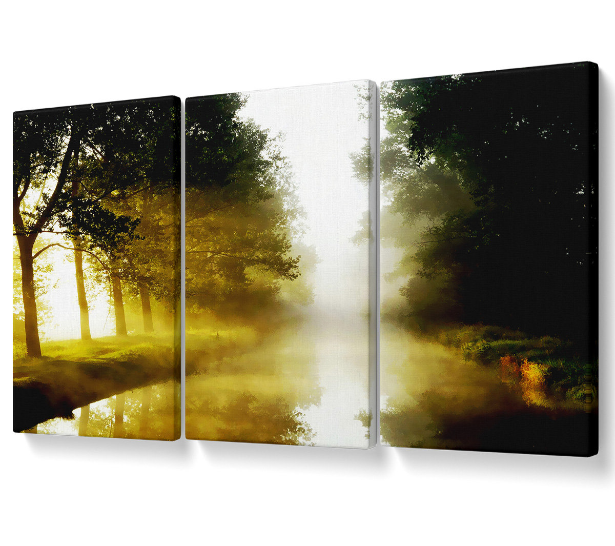 Union Rustic Misty Morning Lake - 3 Piece Wrapped Canvas Graphic Art ...