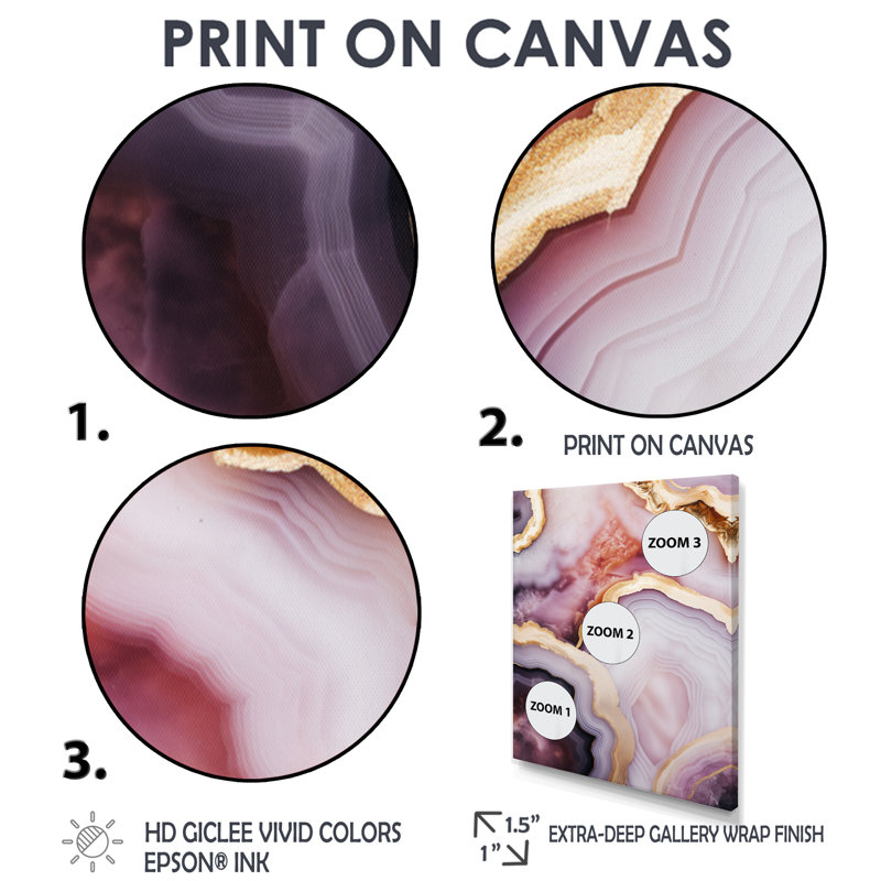 Tendre teintes de glam agate II - salon d'art mural en marbre, Toile tendue, H 32 po x l 24 po x P 1 po