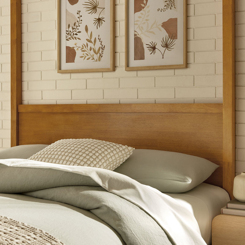 Alva Queen Wood Canopy Platform Bed, Oak, King
