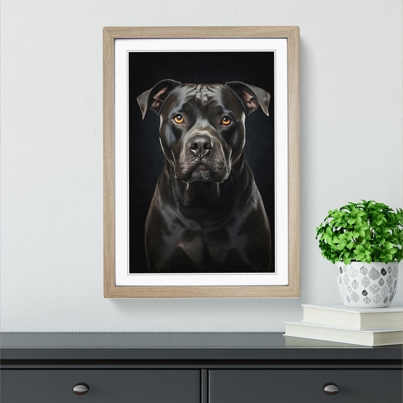 Staffordshire Bull Terrier Tachisme - Single Picture Frame Print on Wood, 46cm H x 34cm W x 2cm D, Oak