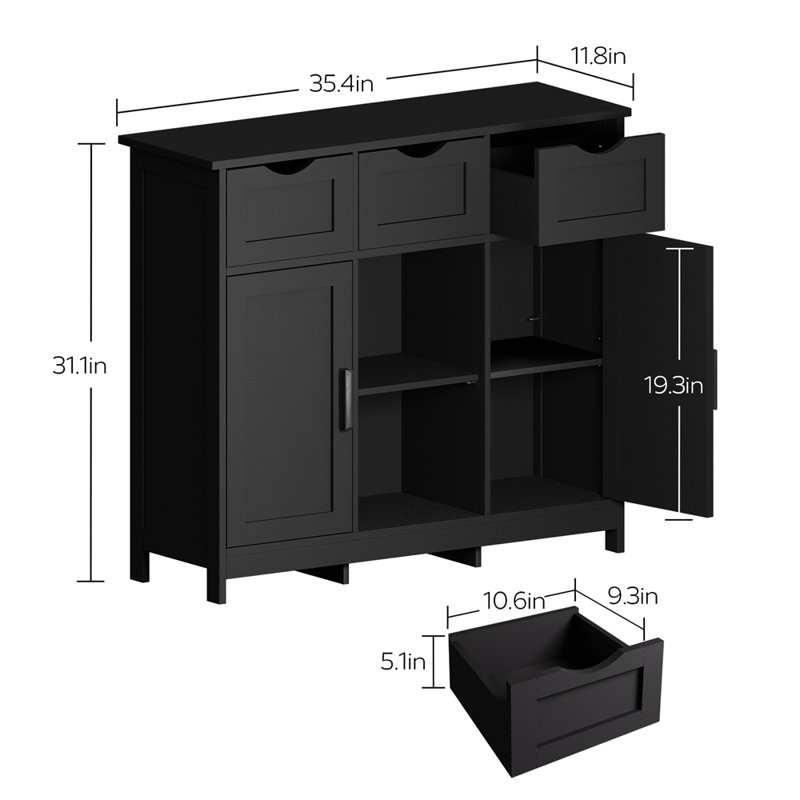 Crédence de bureau avec armoire de rangement pour buffet 31,1 po Theile, Noir
