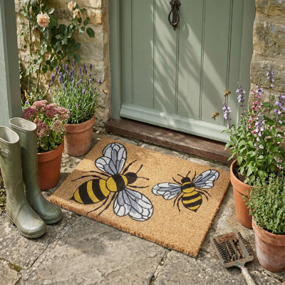 Tapis de porte en fibre de coco abeilles