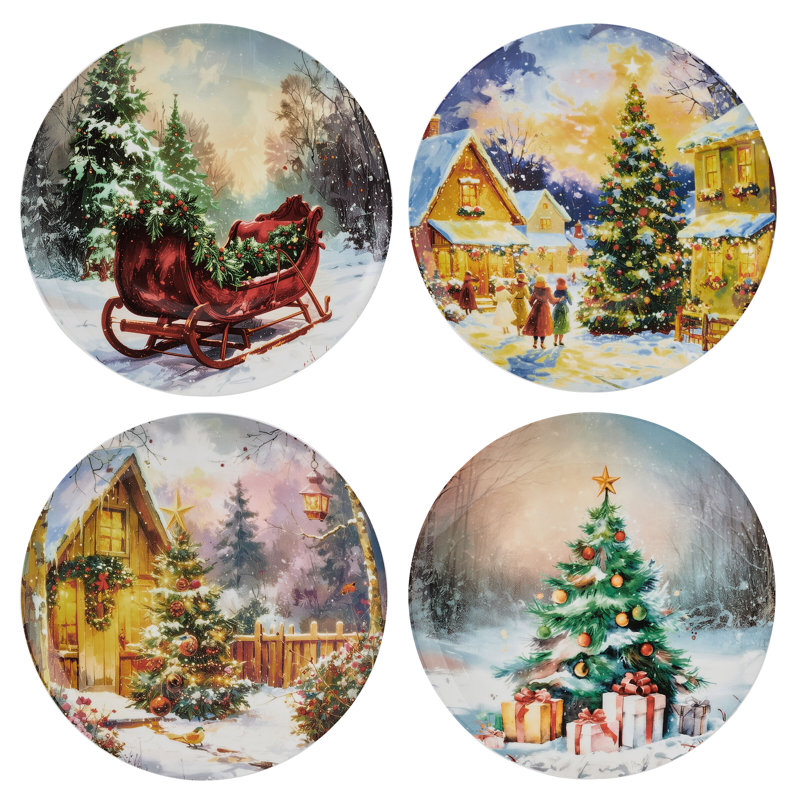 Mikasa Vintage Christmas Plate Set of 4, 9 Inch