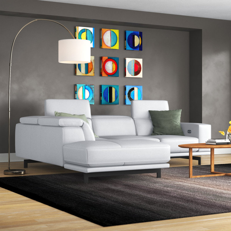 Velazco Upholstered L-Shaped Sectional, Left Hand Facing, Snow White Genuine Leather