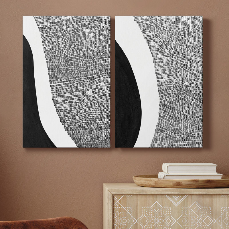 Toile tendue avec châssis noir et blanc à motif abstrait I prêt à accrocher, H 18 po x l 24 po x P 1 po