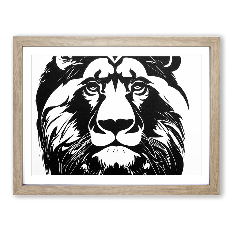XH1022-8717X Surprising Lion - Single Picture Frame Print, 34cm H x 46cm W x 2cm D, Oak